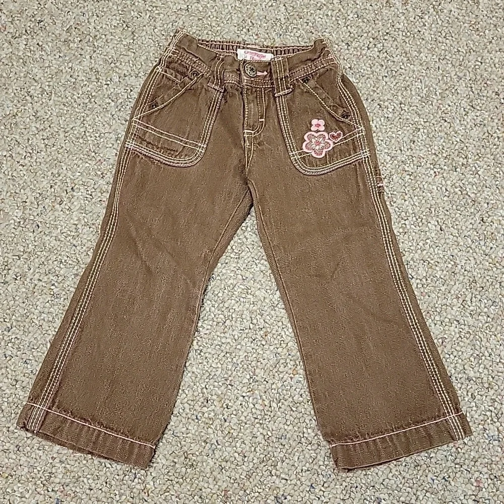 OshKosh B'gosh Brown Kids Pants with Heart Pockets Y2K Painter Pants 2T